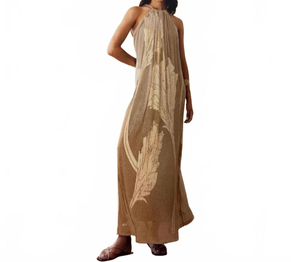 NEW AGGEL KNITWEAR the callista metallic plissé maxi dress in gold